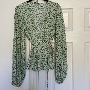 Ganni Print Wrap Top